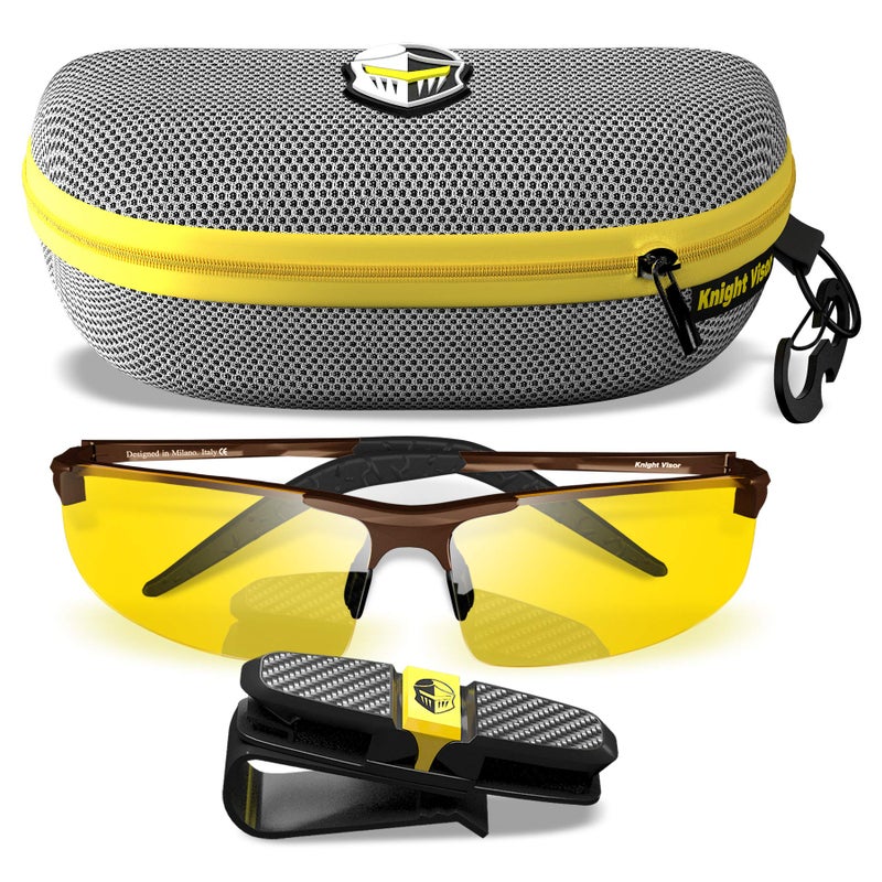 BLUPOND Night Driving Glasses For MenWomen HD Yellow Vision for Maximum Clarity Knight VisorBrownGrey Case Yellow Amber