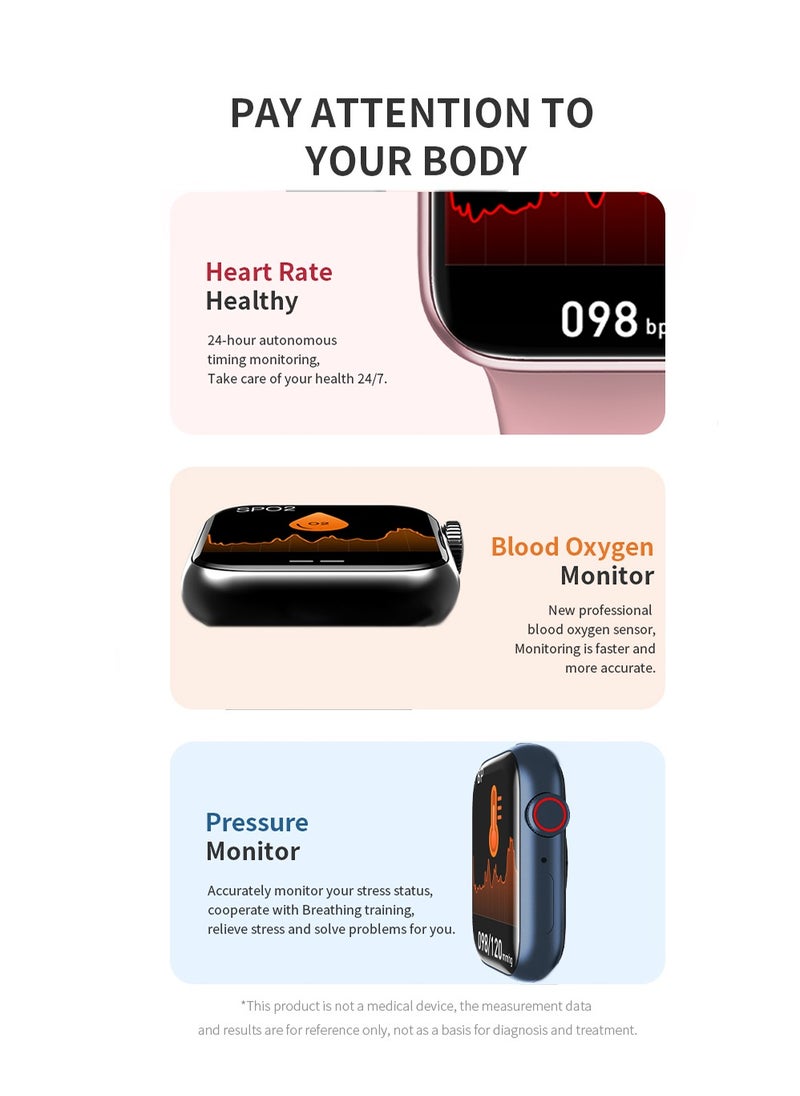 HW67 Plus Smart Watch 1.9 Inch with Health and Fitness Functions such as Heart Rate and Blood Pressure Monitoring Sports Modes and Bluetooth Calling Black
