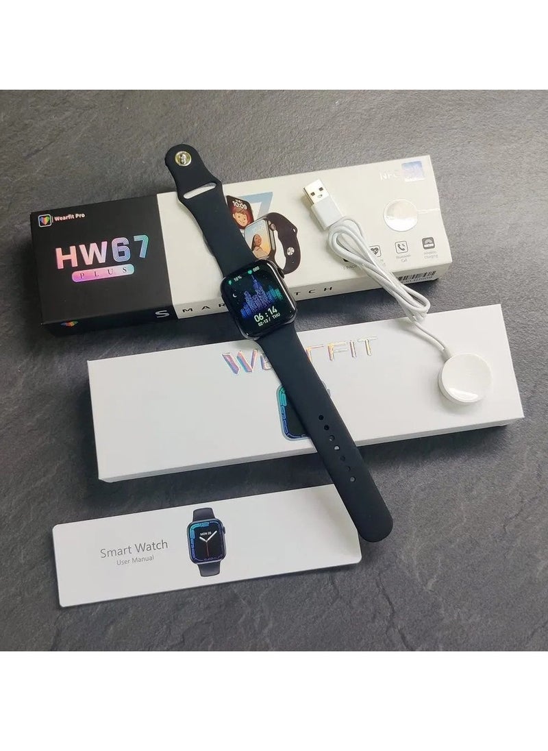 HW67 Plus Smart Watch 1.9 Inch with Health and Fitness Functions such as Heart Rate and Blood Pressure Monitoring Sports Modes and Bluetooth Calling Black