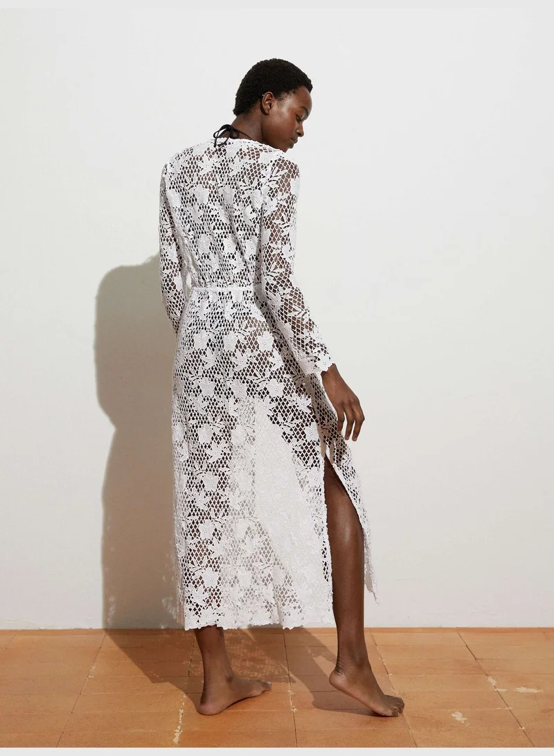 oysho Long crochet open tunic in cotton