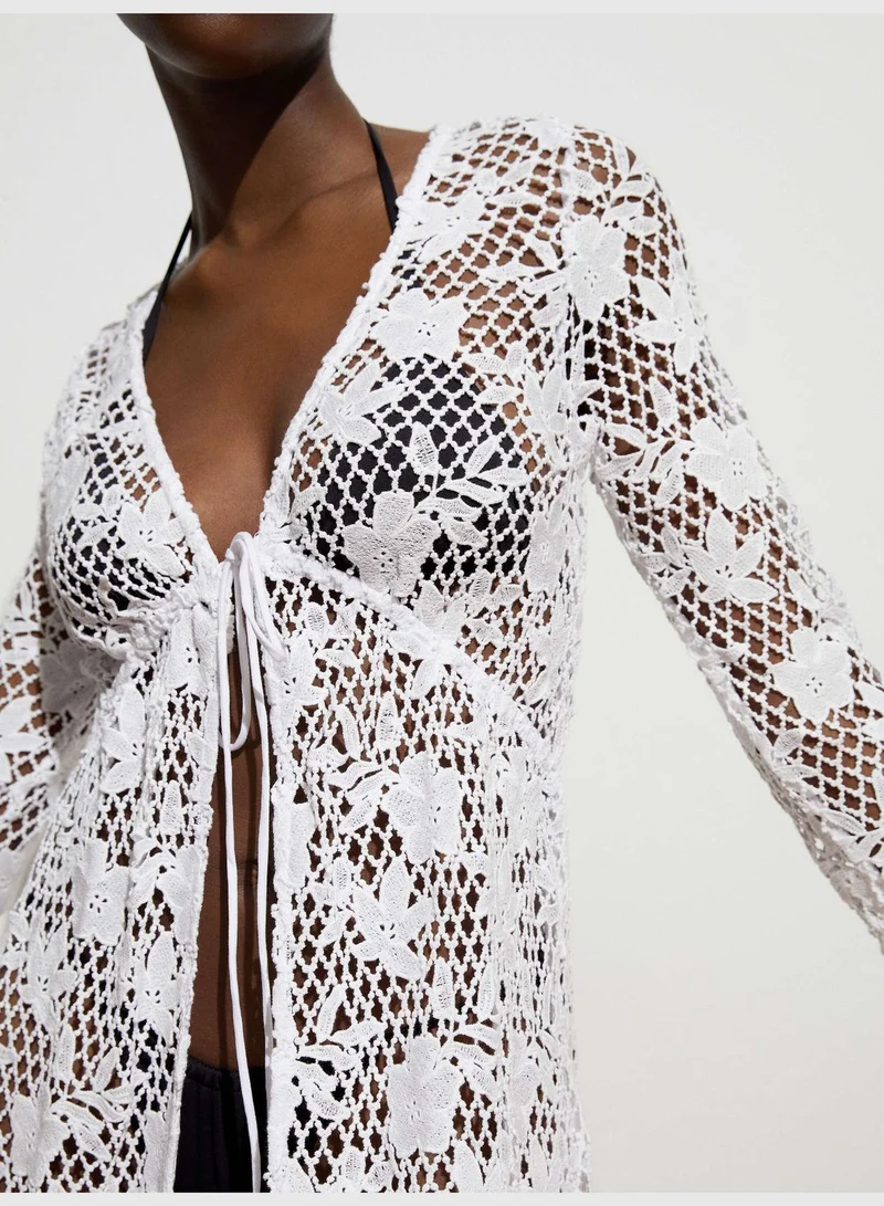 oysho Long crochet open tunic in cotton