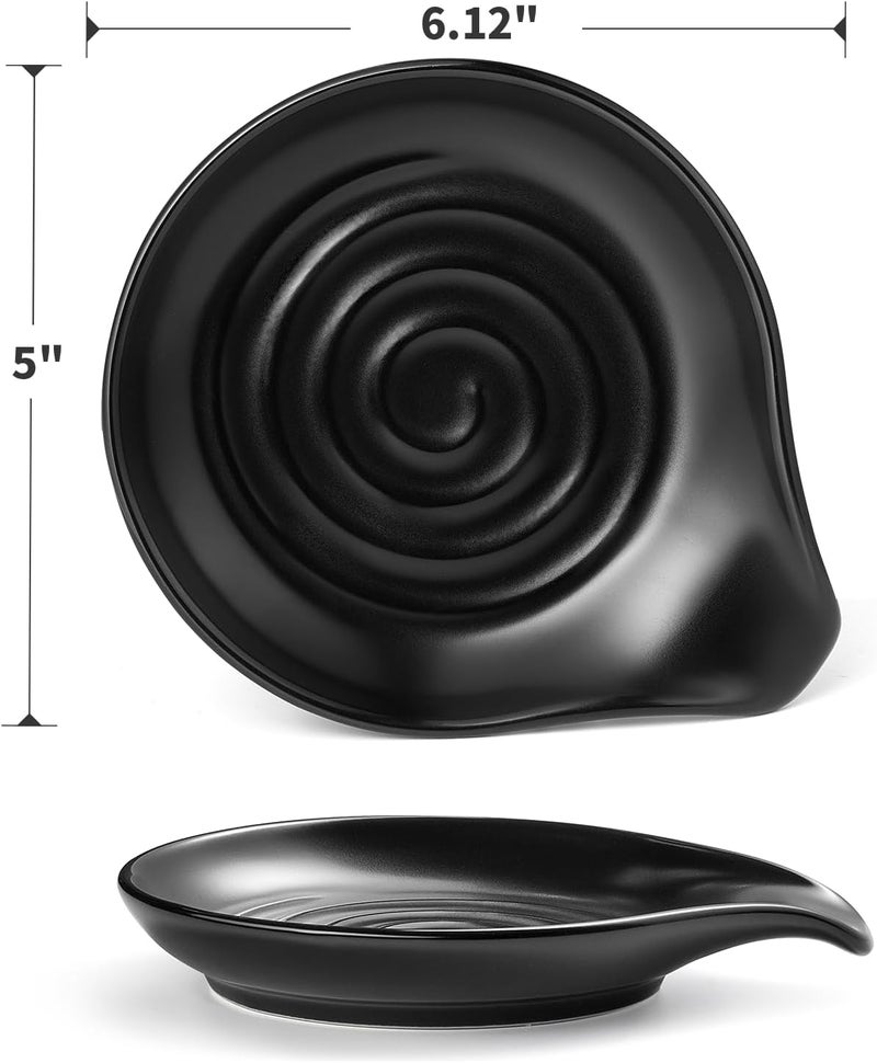Gencywe Spoon Rest for Stove Top, 6.1" Large Ceramic Spoon Holder for Kitchen Counter Decor, Heat-Resistant Cooking Utensil Rest, Coffee Spoon Holder, Black Kitchen Spoon Rest for Spoon Ladle Spatula - Image 2
