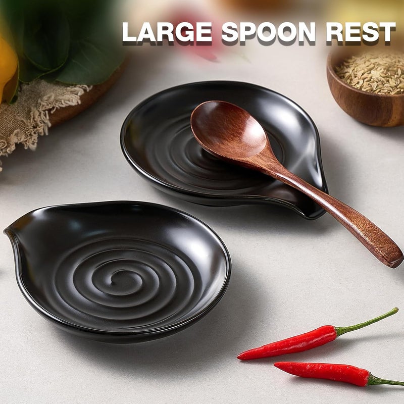 Gencywe Spoon Rest for Stove Top, 6.1" Large Ceramic Spoon Holder for Kitchen Counter Decor, Heat-Resistant Cooking Utensil Rest, Coffee Spoon Holder, Black Kitchen Spoon Rest for Spoon Ladle Spatula - Image 3