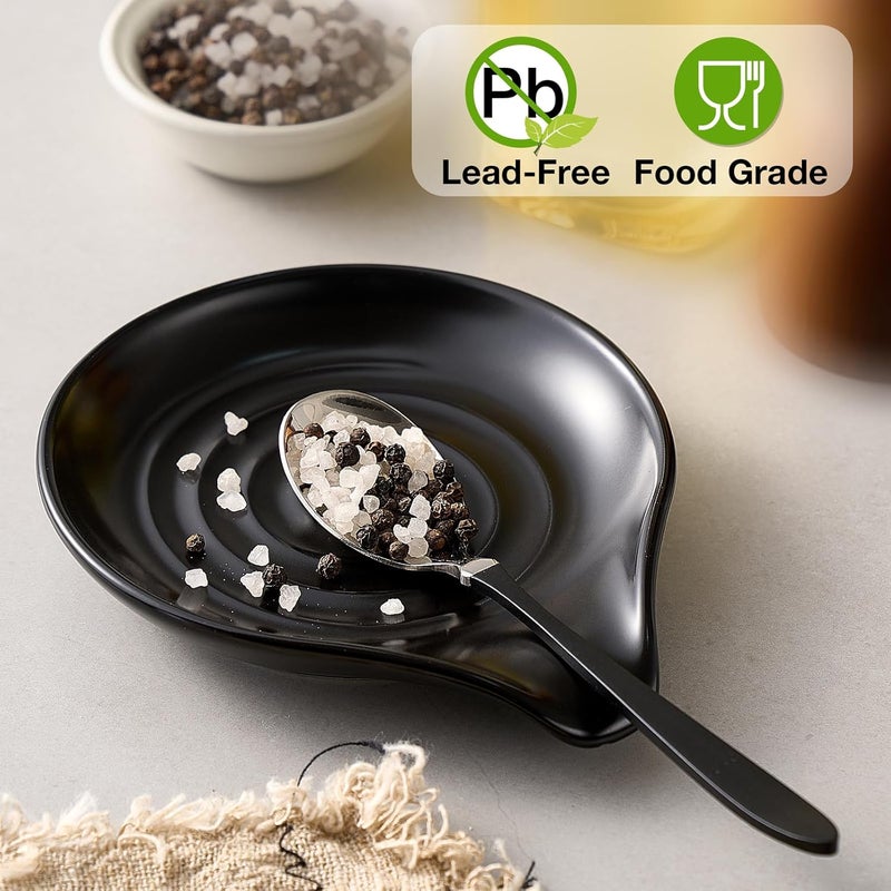 Gencywe Spoon Rest for Stove Top, 6.1" Large Ceramic Spoon Holder for Kitchen Counter Decor, Heat-Resistant Cooking Utensil Rest, Coffee Spoon Holder, Black Kitchen Spoon Rest for Spoon Ladle Spatula - Image 4