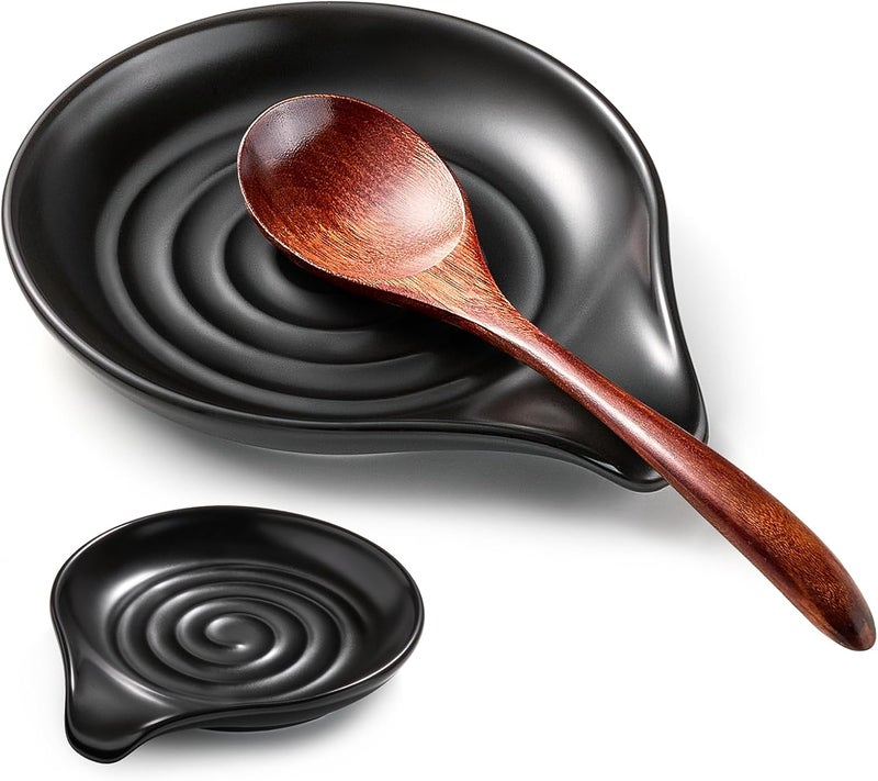 Gencywe Spoon Rest for Stove Top, 6.1" Large Ceramic Spoon Holder for Kitchen Counter Decor, Heat-Resistant Cooking Utensil Rest, Coffee Spoon Holder, Black Kitchen Spoon Rest for Spoon Ladle Spatula - Image 1
