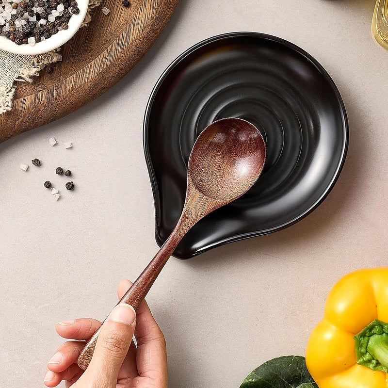 Gencywe Spoon Rest for Stove Top, 6.1" Large Ceramic Spoon Holder for Kitchen Counter Decor, Heat-Resistant Cooking Utensil Rest, Coffee Spoon Holder, Black Kitchen Spoon Rest for Spoon Ladle Spatula - Image 5