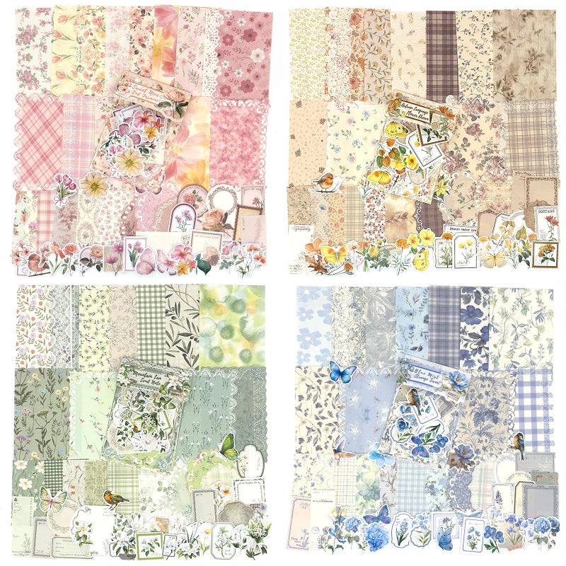 OKUPAN Scrapbook Supplies Kit â€“ 400Pcs Vintage Floral Scrapbook Paper & Junk Journal Stickers, 4 Pack Journaling Supplies for Bullet Journaling, Retro Crafts, Planner, Mixed Media, Collage Card Album - Image 1