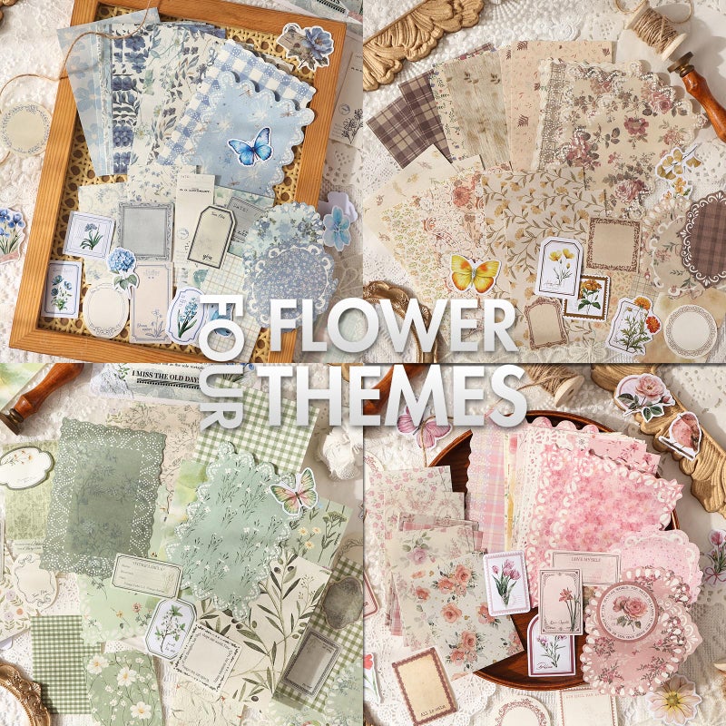 OKUPAN Scrapbook Supplies Kit â€“ 400Pcs Vintage Floral Scrapbook Paper & Junk Journal Stickers, 4 Pack Journaling Supplies for Bullet Journaling, Retro Crafts, Planner, Mixed Media, Collage Card Album - Image 3