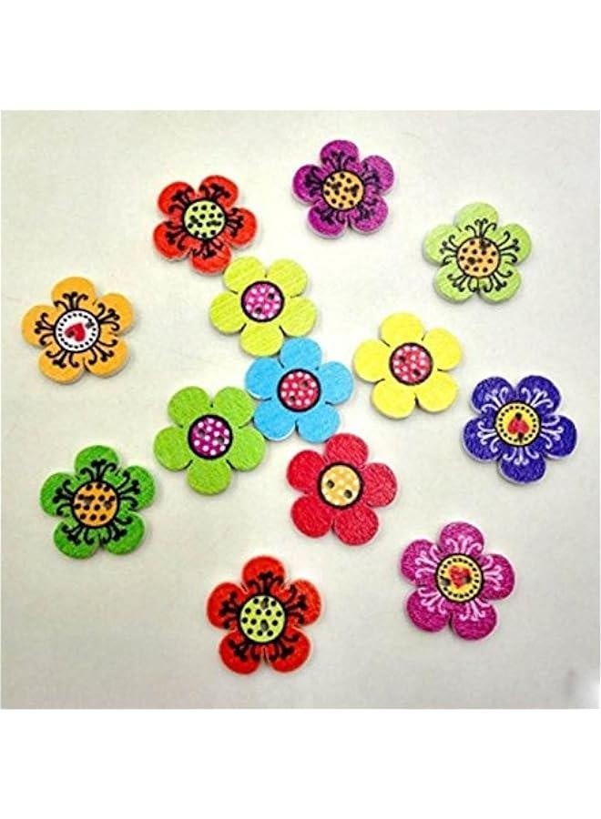 100Pcs Mixed Color 2-Holes Wooden ons Flower Dots DIY Gorgeous Sewing Decoration Scrapbooking ons(0.79inch)  - Image 1