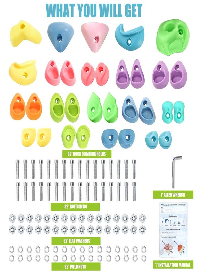 ZENFUN 32 Packs Rock Climbing Holds Multi Size and Color, Indoor & Outdoor Rock Wall Climbing Kit, Rock Wall Holds Multi-Colored Climbing Rock Wall Grips with Mounting Hardware - Image 4