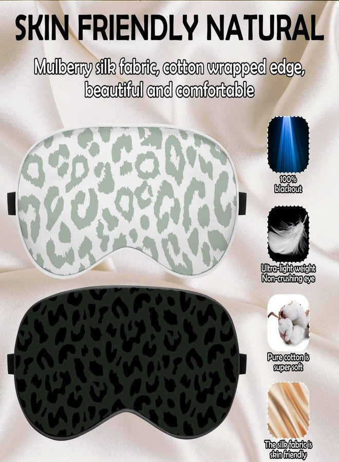 BHAHB 2 PCS Sleep Eye Mask Silk Sleeping Soft with Elastic Strap Eye Sleep Shade Cover for Cute Aesthetic Unisex Women Girls for Airplane Travel Nap-Black White Leopard - Image 3