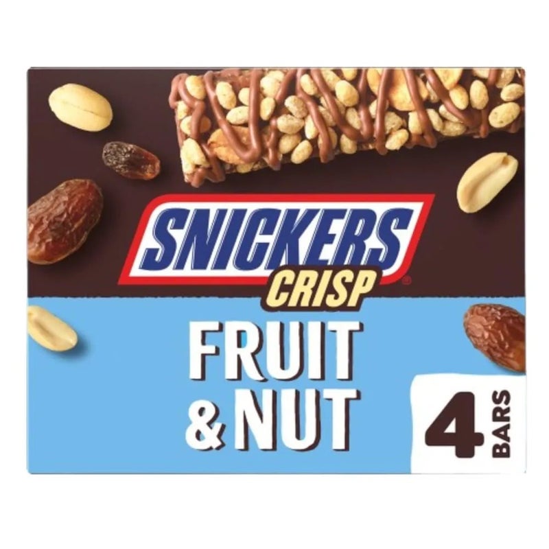 Snickers Crisp Fruit and Nut 4 Bars Milk Chocolate Snack Bar- 4 X 32gms