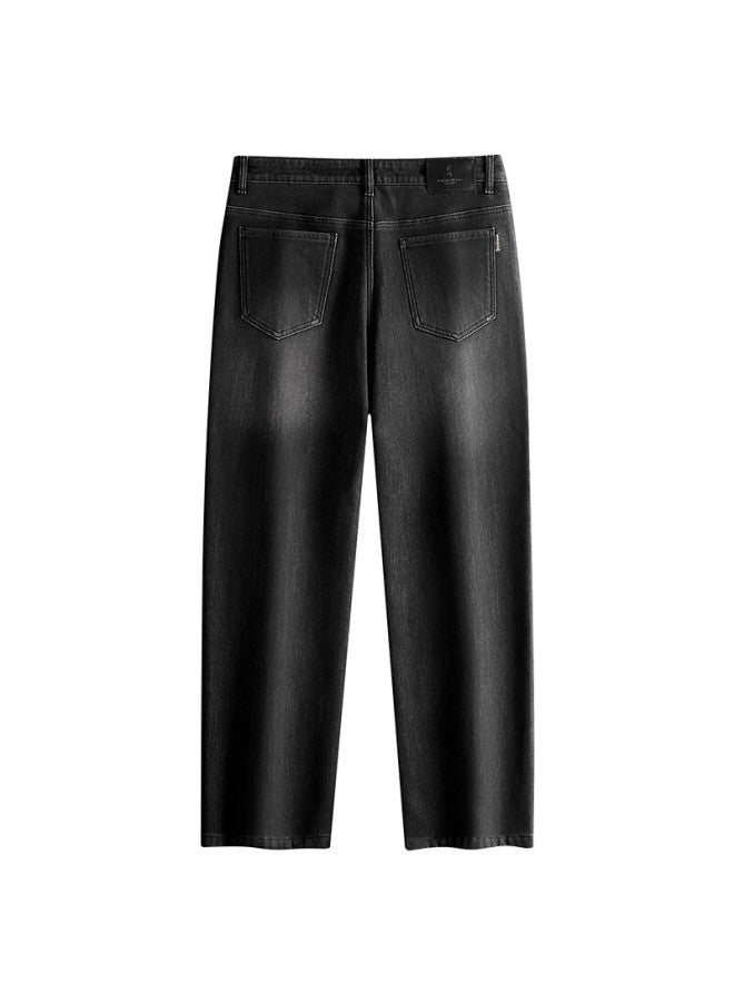 DANCING WOLVES Dancing With Wolves Warm Comfortable Slim Straight Patchwork Thick Denim Pants Men 002 Black Gray 36 - Image 5