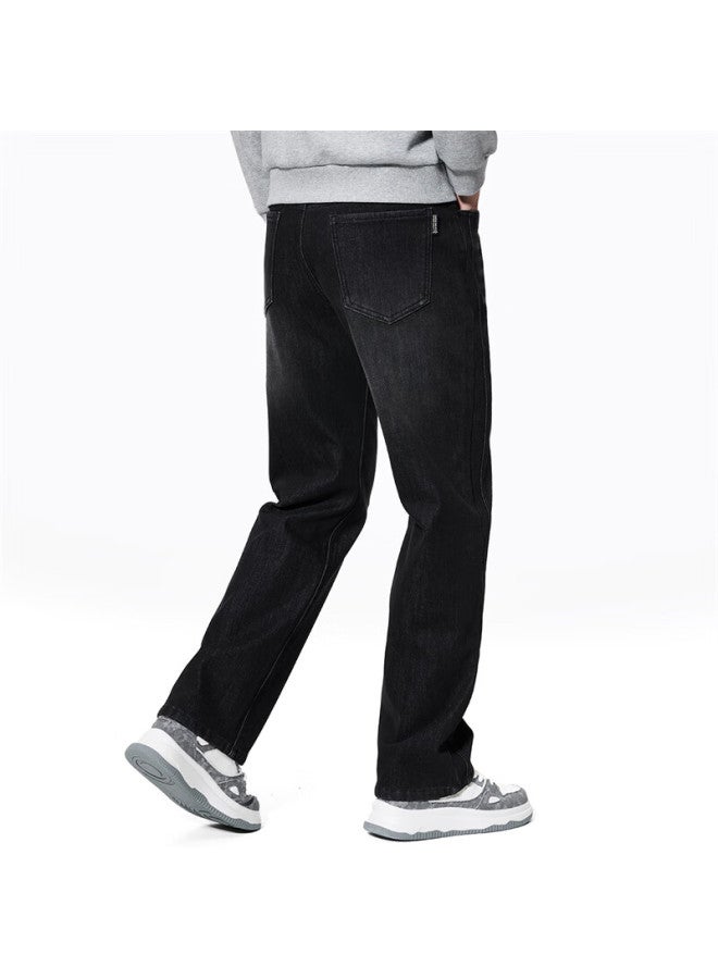 DANCING WOLVES Dancing With Wolves Warm Comfortable Slim Straight Patchwork Thick Denim Pants Men 002 Black Gray 36 - Image 2