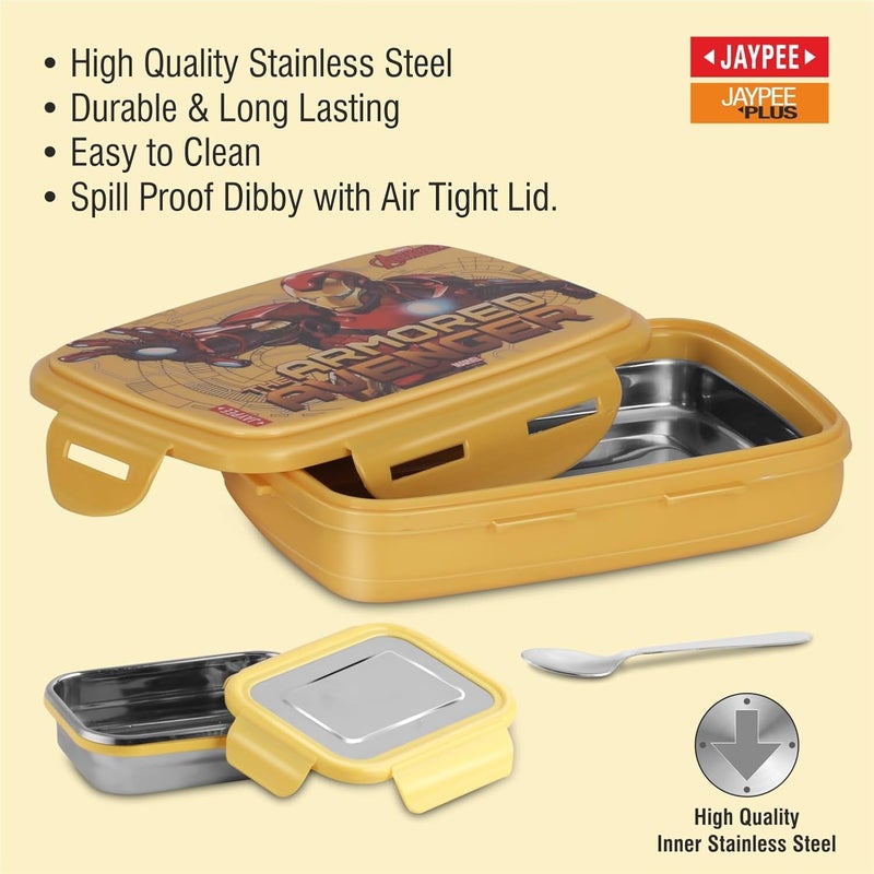 JAYPEE Steel Tek Sr. Insulated Lunch Box Marvel Avenger, Yellow, 600 ml| Airtight Tiffin Box for School Kids Inner Stainless Steel |Airtight |Leakproof |100% Food Grade|Bpa Free - Image 5
