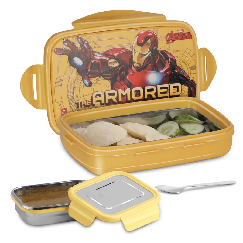 JAYPEE Steel Tek Sr. Insulated Lunch Box Marvel Avenger, Yellow, 600 ml| Airtight Tiffin Box for School Kids Inner Stainless Steel |Airtight |Leakproof |100% Food Grade|Bpa Free - Image 1