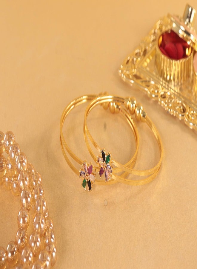 STYOLLO Golden Bracelet For Women Bangles Kada For Girls Traditional American Diamonds Temple Jewellery Bangles Stylish | Elegant Gold Plated Floral Design Women's Fashion Bracelet Latest-(AP1-Multi) - Image 4