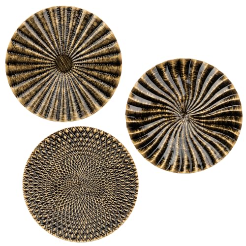 Briful 12 Wall Dcor Pack of 3 Metal Gold Black Washed Starbursts Radial Plate Wall Art Modern Accent Hanging Wall Decorations For Home Office Bedroom Or Living Room Wall Sculptures - Image 1