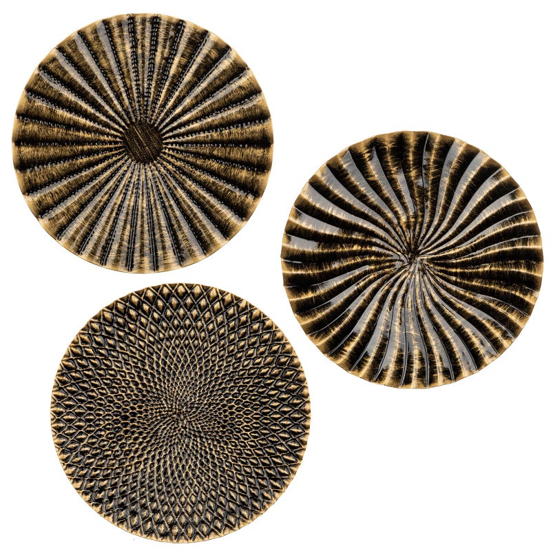 Briful 12 Wall Dcor Pack of 3 Metal Gold Black Washed Starbursts Radial Plate Wall Art Modern Accent Hanging Wall Decorations For Home Office Bedroom Or Living Room Wall Sculptures - Image 2