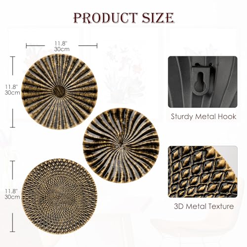 Briful 12 Wall Dcor Pack of 3 Metal Gold Black Washed Starbursts Radial Plate Wall Art Modern Accent Hanging Wall Decorations For Home Office Bedroom Or Living Room Wall Sculptures - Image 3