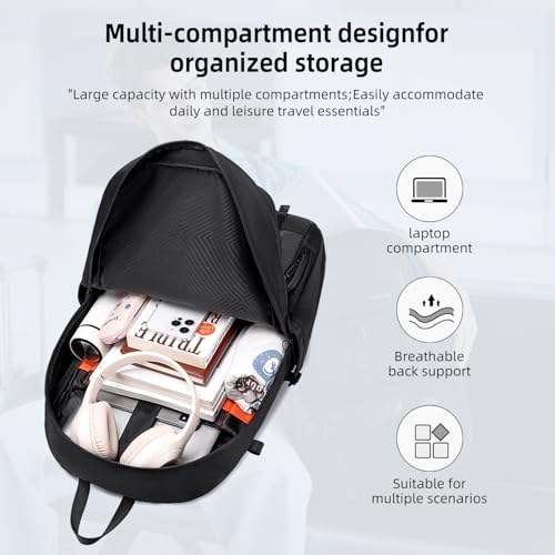 GOLDEN WOLF Expandable Travel Backpack for Men Large 27L to 37L 15.6-inch Office Laptop Bag with Waterproof Pocket Multi-fucntion Water-resistant Sleek Business Backpack for Work Weekend, Black - Image 3