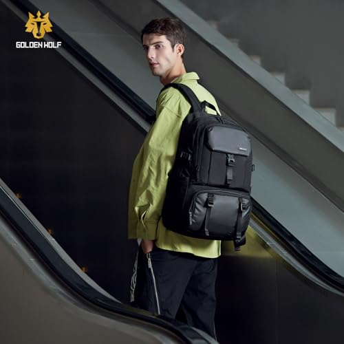 GOLDEN WOLF Expandable Travel Backpack for Men Large 27L to 37L 15.6-inch Office Laptop Bag with Waterproof Pocket Multi-fucntion Water-resistant Sleek Business Backpack for Work Weekend, Black - Image 4