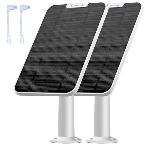 Shyueda 4W Solar Panel Charging Compatible with Eufycam 3/3C/2C/2C Pro/2/2 Pro/E20/E40/E/S40/S220/S300/L40, with 13.1ft Waterproof Charging Cable, IP65 Weatherproof,Includes Secure Wall Mount (2-Pack(White)) - Image 1