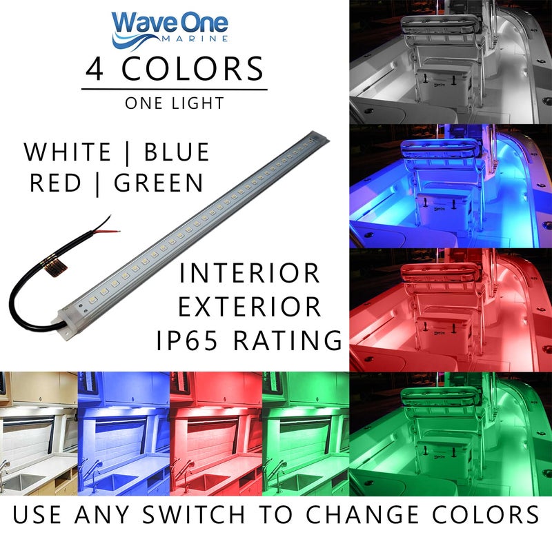 Wave One Marine 16" LED RGBW Courtesy Accent Boat Utility Light Strip | 12-24 Volt Internal Driver | White Blue Red Green | Interior Exterior Deck Gunnel Cockpit T Top Pontoon | Waterproof IP65 - Image 2