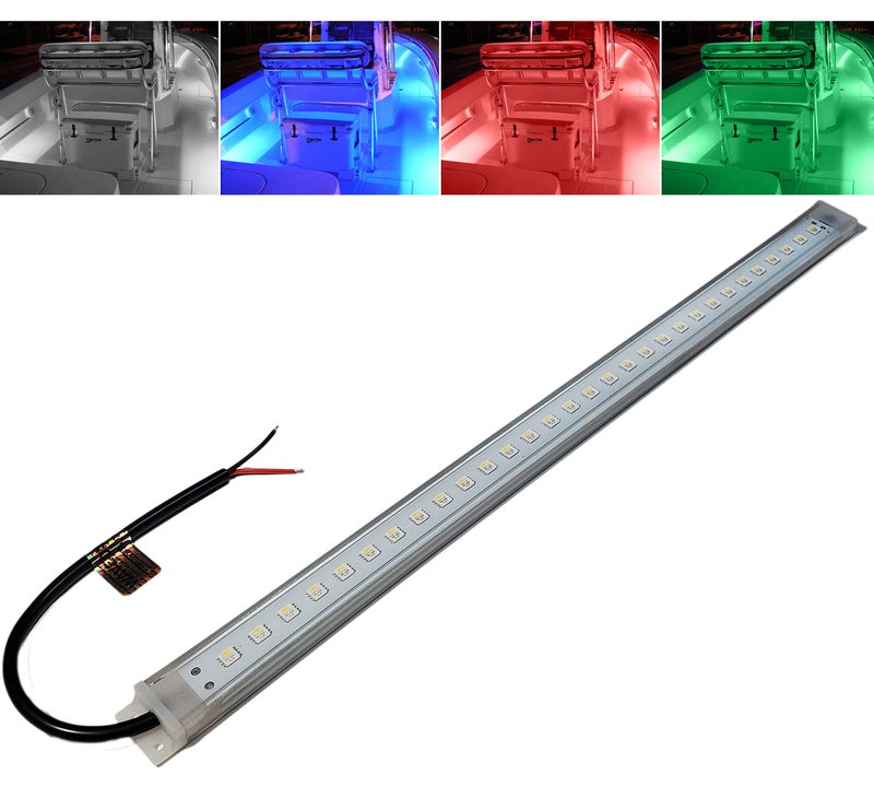 Wave One Marine 16" LED RGBW Courtesy Accent Boat Utility Light Strip | 12-24 Volt Internal Driver | White Blue Red Green | Interior Exterior Deck Gunnel Cockpit T Top Pontoon | Waterproof IP65 - Image 1