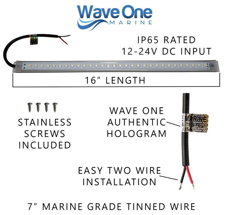 Wave One Marine 16" LED RGBW Courtesy Accent Boat Utility Light Strip | 12-24 Volt Internal Driver | White Blue Red Green | Interior Exterior Deck Gunnel Cockpit T Top Pontoon | Waterproof IP65 - Image 4