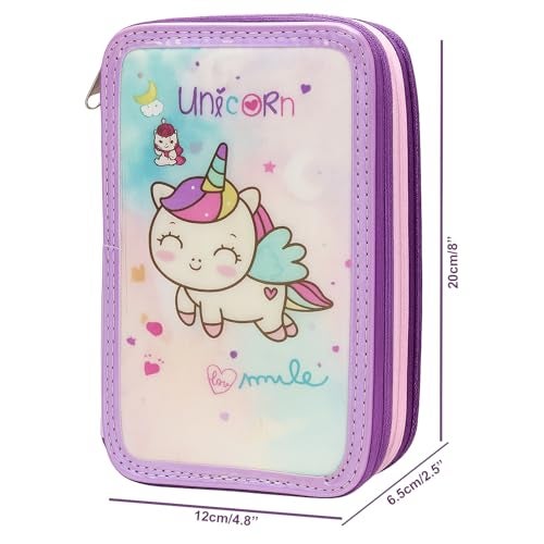 Winnies Large Pencil Case for Girls Boys,Big Capacity Pencil Cases with 3 Compartments Pen Bag Pouch Holder School Stationery Organizer Makeup Cosmetic Bag for Kids Women Men (Purple-3) - Image 3