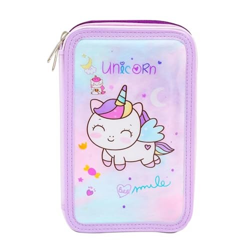 Winnies Large Pencil Case for Girls Boys,Big Capacity Pencil Cases with 3 Compartments Pen Bag Pouch Holder School Stationery Organizer Makeup Cosmetic Bag for Kids Women Men (Purple-3) - Image 1