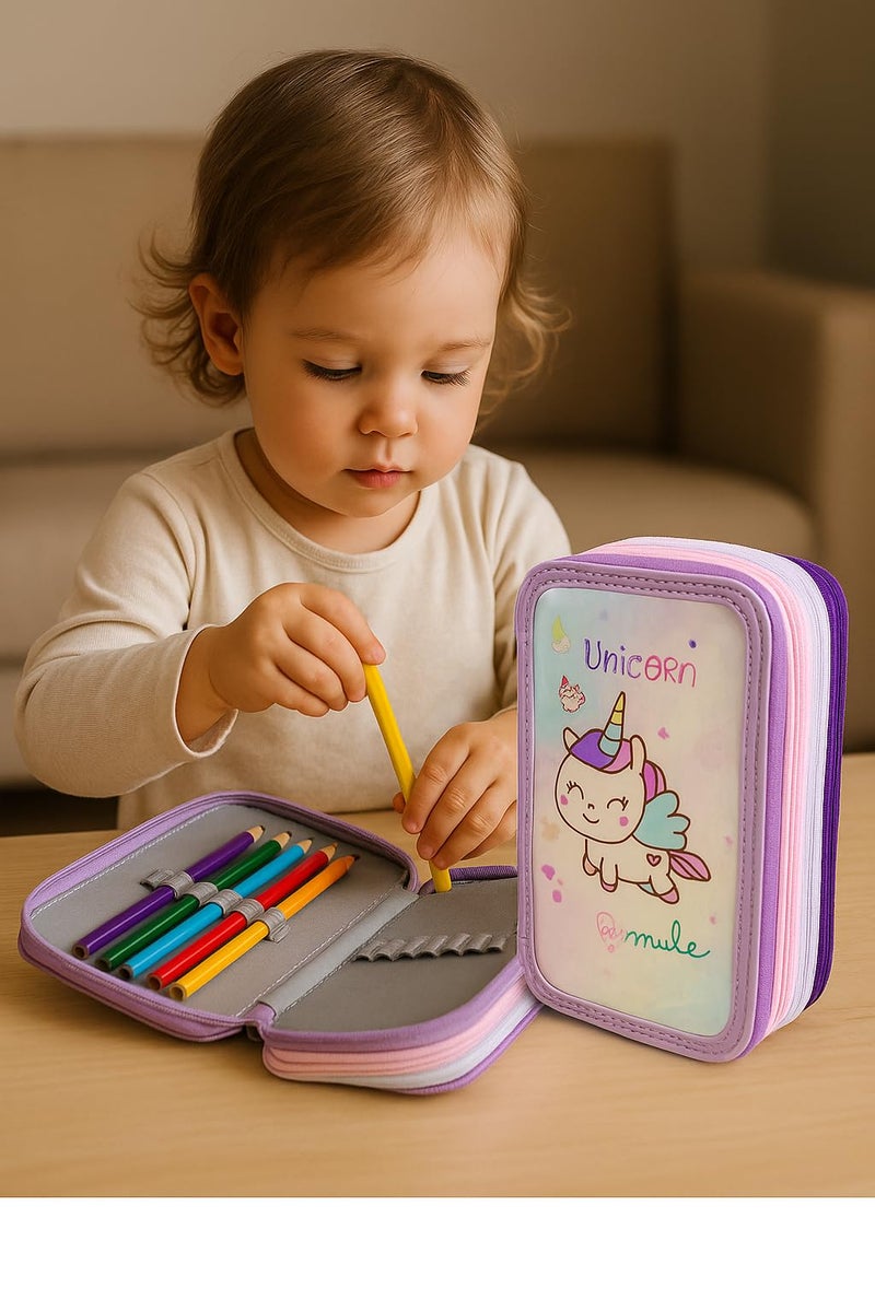 Winnies Large Pencil Case for Girls Boys,Big Capacity Pencil Cases with 3 Compartments Pen Bag Pouch Holder School Stationery Organizer Makeup Cosmetic Bag for Kids Women Men (Purple-3) - Image 2