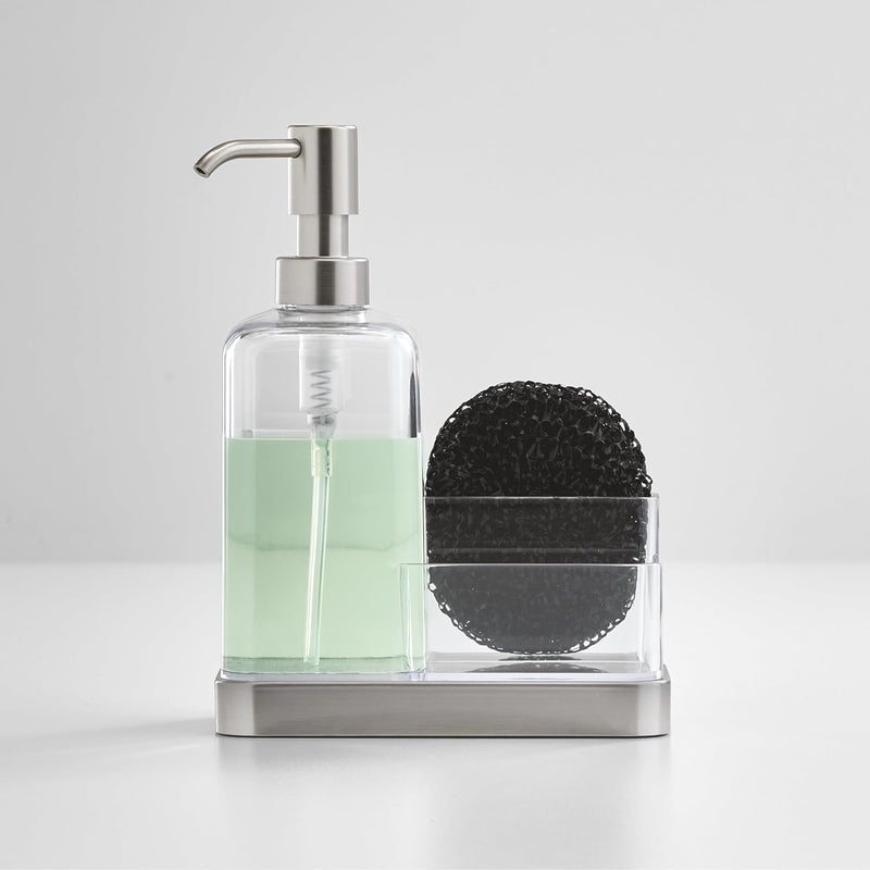 InterDesign iDesign 67080 Forma Plastic Soap Pump with Caddy, Dispenser with Storage Compartment for Bathroom, Kitchen Countertops, Sinks, Set of 1, Stainless - Image 3