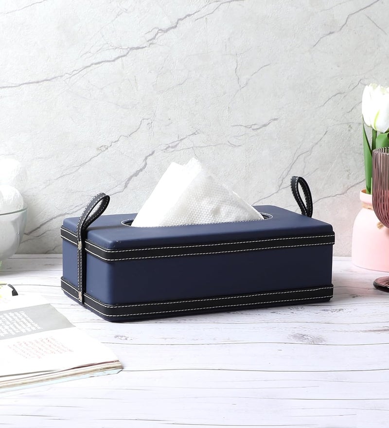 AKWAY Modern Leatherite Tissue Box Cover Facial Tissue Box Holder Napkin Dispenser Box for Bathroom Home Office and Restaurant Blue - Image 2