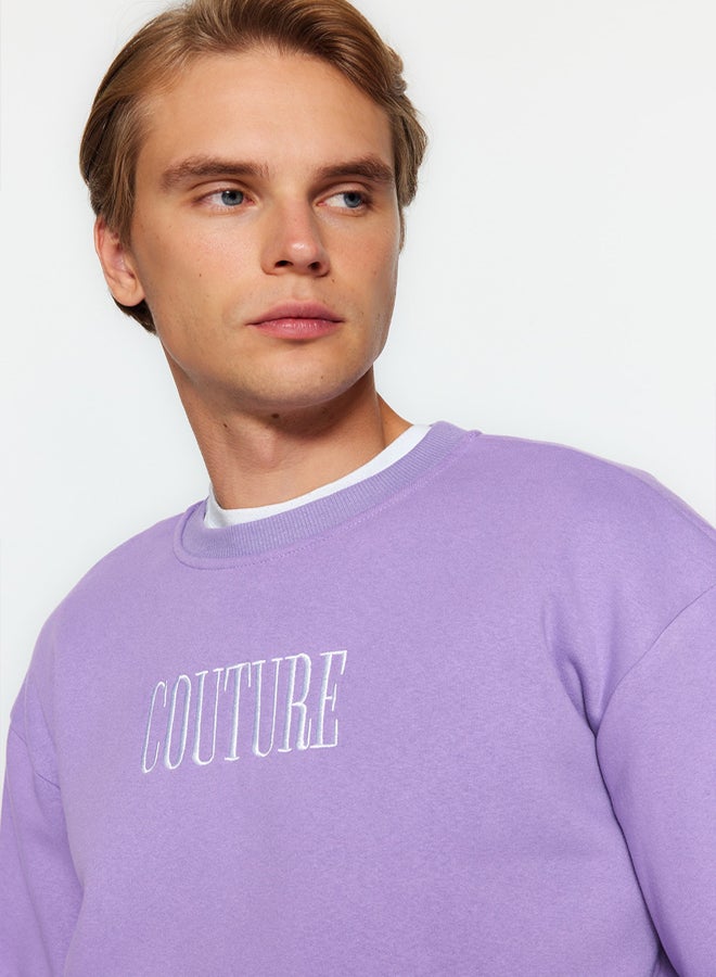 trendyol Lilac Regular/Normal Cut Fleece/Warm Embroidered Sweatshirt - Image 2