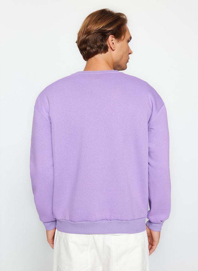 trendyol Lilac Regular/Normal Cut Fleece/Warm Embroidered Sweatshirt - Image 5