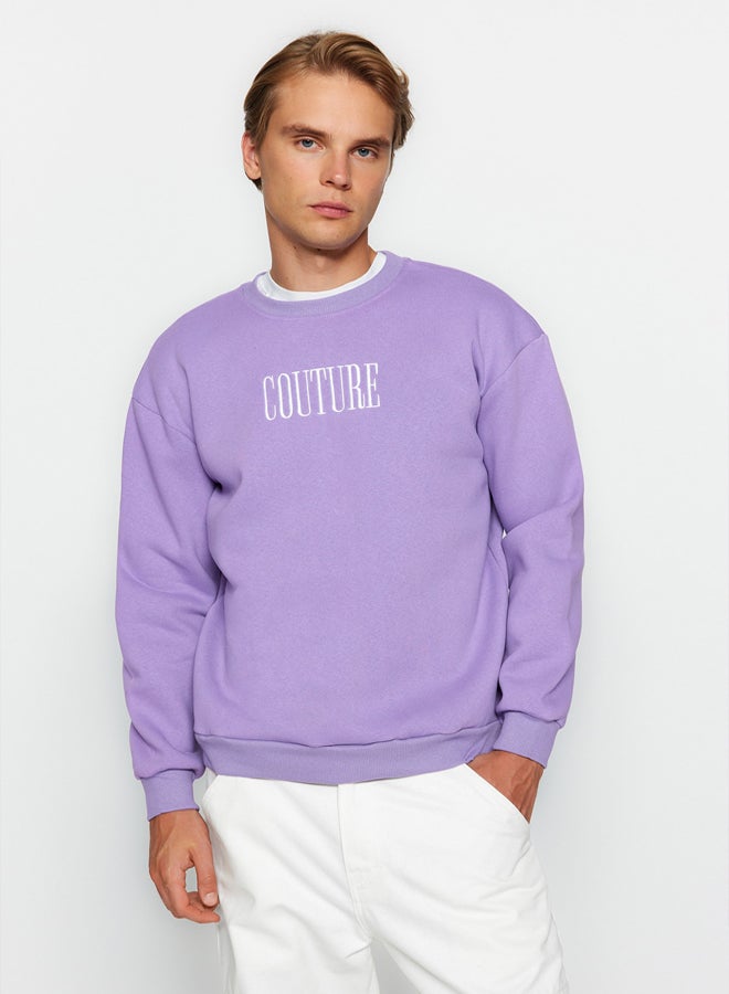 trendyol Lilac Regular/Normal Cut Fleece/Warm Embroidered Sweatshirt - Image 1