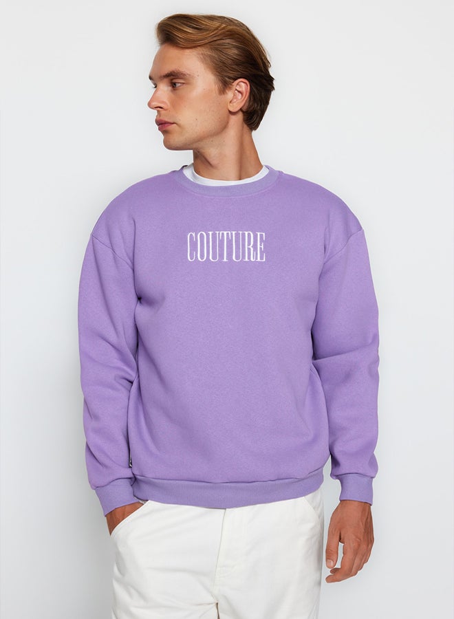trendyol Lilac Regular/Normal Cut Fleece/Warm Embroidered Sweatshirt - Image 3
