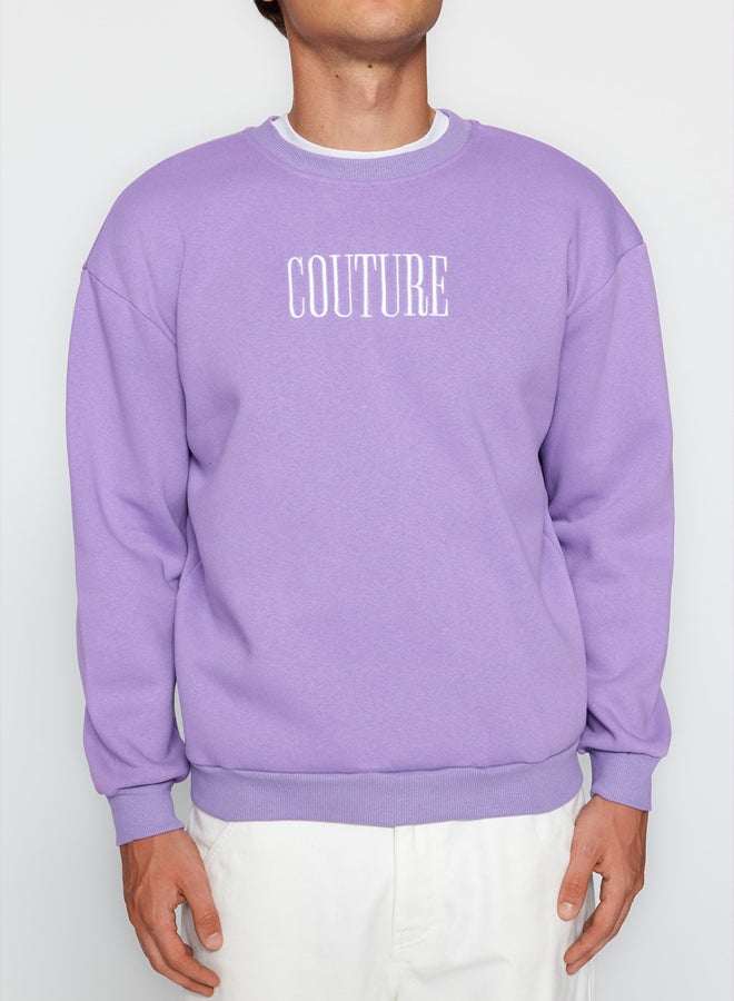 trendyol Lilac Regular/Normal Cut Fleece/Warm Embroidered Sweatshirt - Image 4