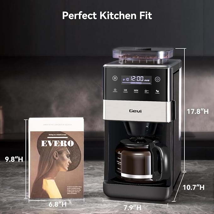 Gevi 10-Cup Grind & Brew Coffee Maker, Touch Screen, Programmable Brew | All-In-One 10-Cup Coffee Maker With Built-In Grinder & Glass Carafe, 90-Min Warm Plate, Reusable Filter, 1.5L Tank - Image 2