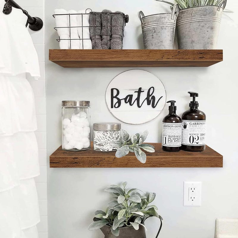 QEEIG Floating Shelves Wall Shelf 24 inches Long Bathroom Bedroom Kitchen Living Room Mounted Shelve Set of 2 Farmhouse Shelfs 9.3" D x 23.6" W, Rustic Brown (008-60BN) - Image 2