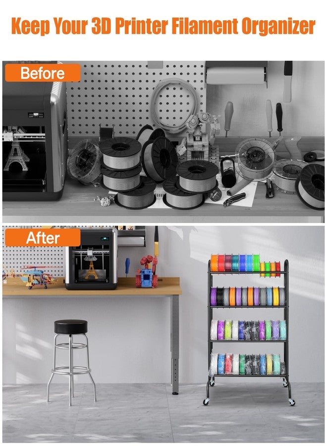 AHOWPD 3D Printer Filament Storage Rack - 4 Tier Heavy Duty Metal Shelf Filaments Spool Holder for PLA/ABS/TPU, Organized for 3D Printing Studio, Office Workshop - Image 3