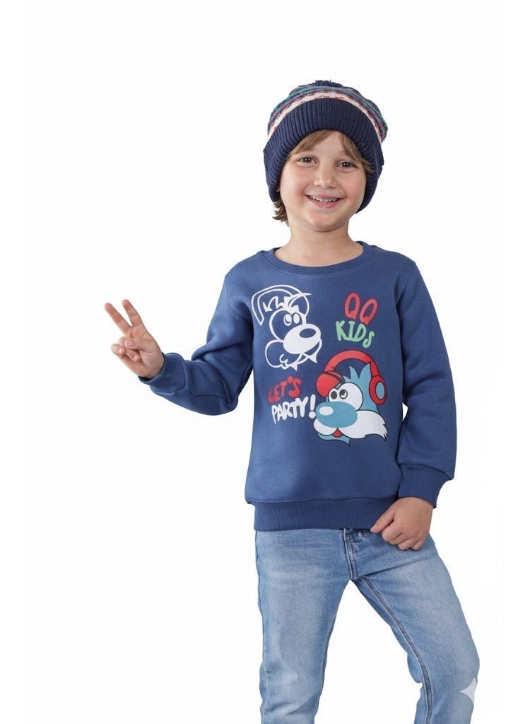 كيو كيو سويتيشرت شتوي للأولاد، مبطن بالقطن 100%، خامة سميكة مقاومة للوبر والتلاشي، دافئ وناعم للأطفال من سن 2-5 سنوات، تصميم عصري ومريح للأولاد الصغار(4سنوات) - Image 2