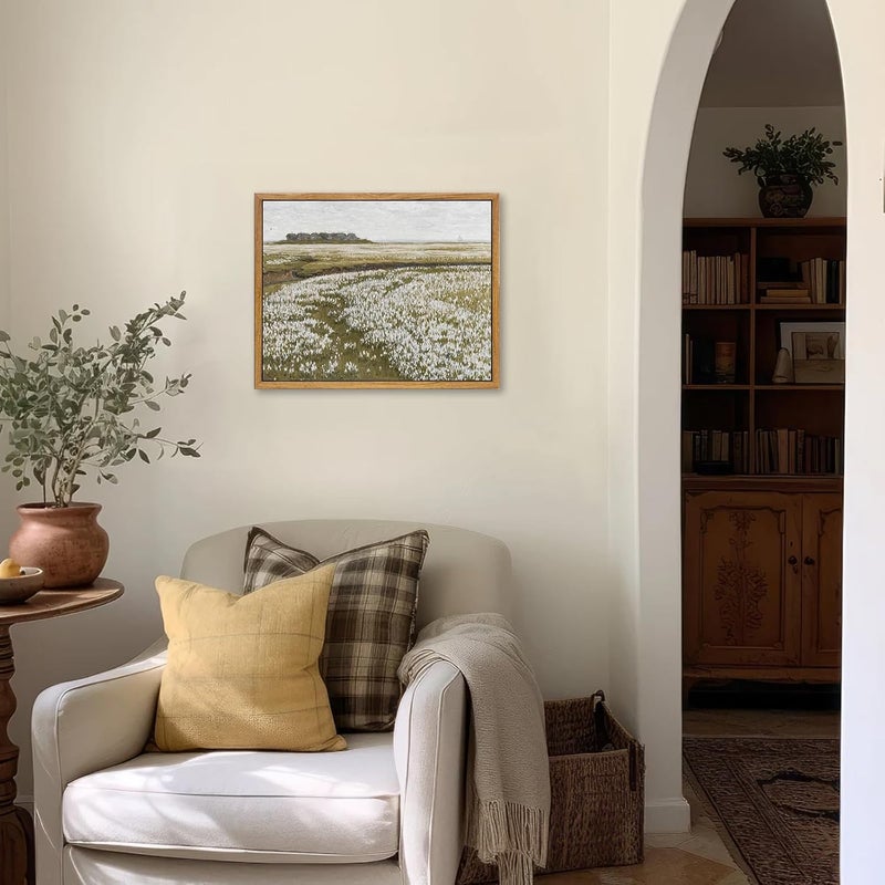 KBKBART Framed Vintage Wall Art Prints, Retro Countryside Flower Field Nature Wilderness Canvas Painting - Image 2