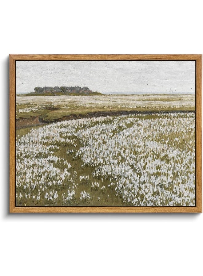 KBKBART Framed Vintage Wall Art Prints, Retro Countryside Flower Field Nature Wilderness Canvas Painting - Image 1