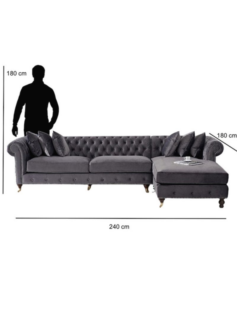 Maharat Al Bahar Regal Modern Luxury Fabric Sofa Set 7 Seaters Grey 260X90X80cm  - Image 2