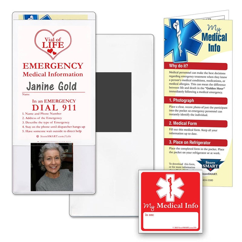 SMART+ StoreSMART - Vial of Life Medical Info Pocket - Magnetic Back - 10-Pack - for Refrigerator, Locker, Filing cabinets - VHTSM-10 - Image 1