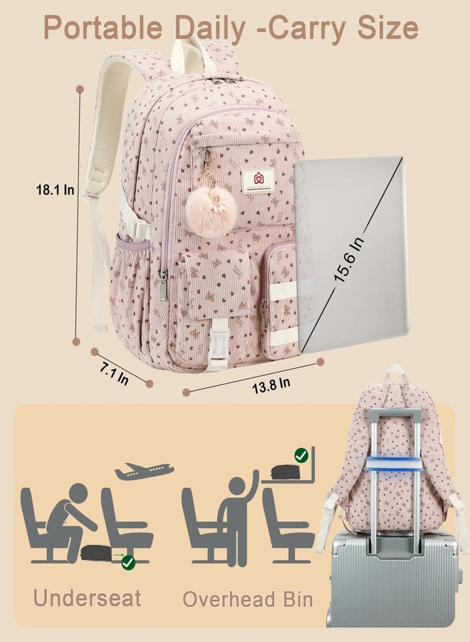 Hidds School Backpack Laptop College Backpacks Corduroy Bag Students Bookbag Anti Theft Travel Daypack for Teens Girls Women, 05-corduroy Pink Bowknot, 13.5 x 7.1 x 17 inches, School Backpack, College - Image 5