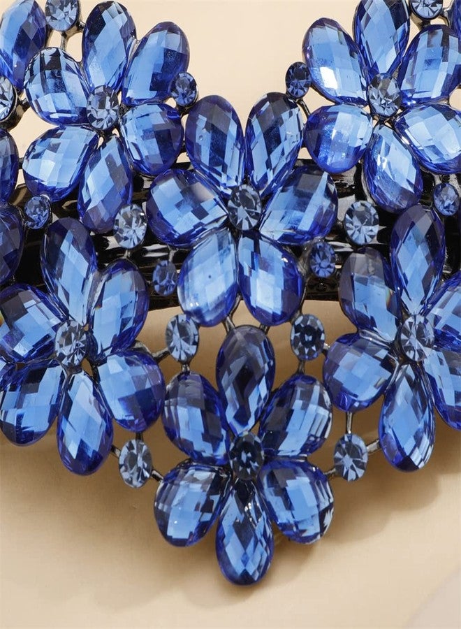 Aimimier Flower Crystal Hair Clip French Rhinestone Barrettes Large Ponytail Heart Shaped Hair Pins Decorative Hair Accessories for Women Girls (Blue) - Image 5